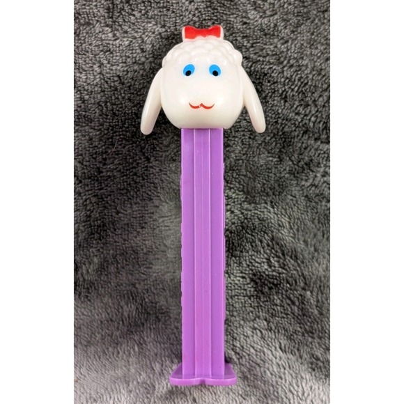 Other - Vintage Lamb Sheep Pez Dispenser 1979 - Red Bow Purple Stem Animal Collectible